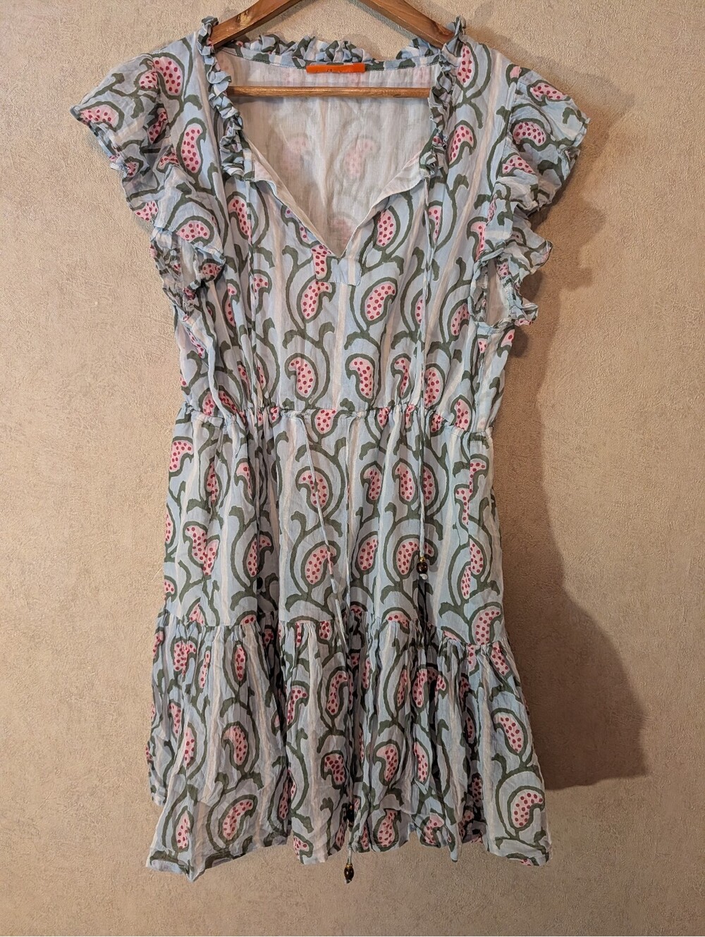 OLIPHANT blue green pink paisley mini dress sz L